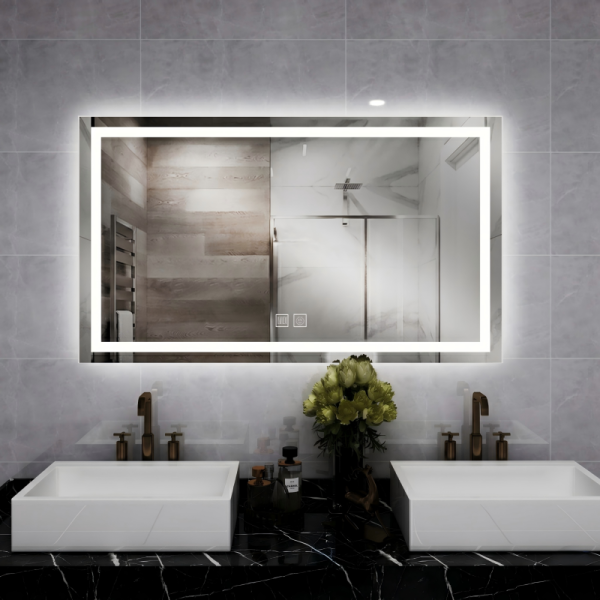 Kingstin Smart LED Bathroom Mirror, Frameless Backlit Wall Mirror, Dimmable 3-Color, Anti-Fog, Motion Sensor, Custom Size