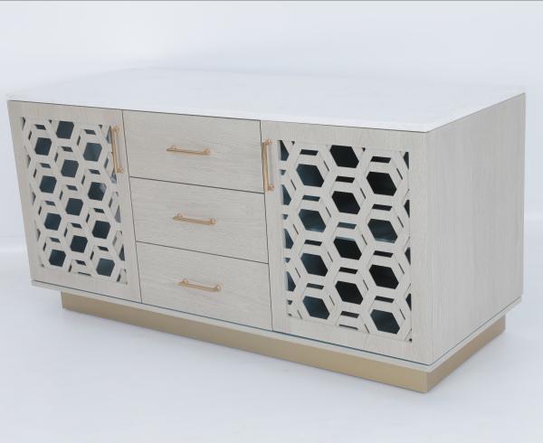 Luxury Custom Cmade Oak Wood Blue Painted Finish Inside Dresser With Brass Metal Legs