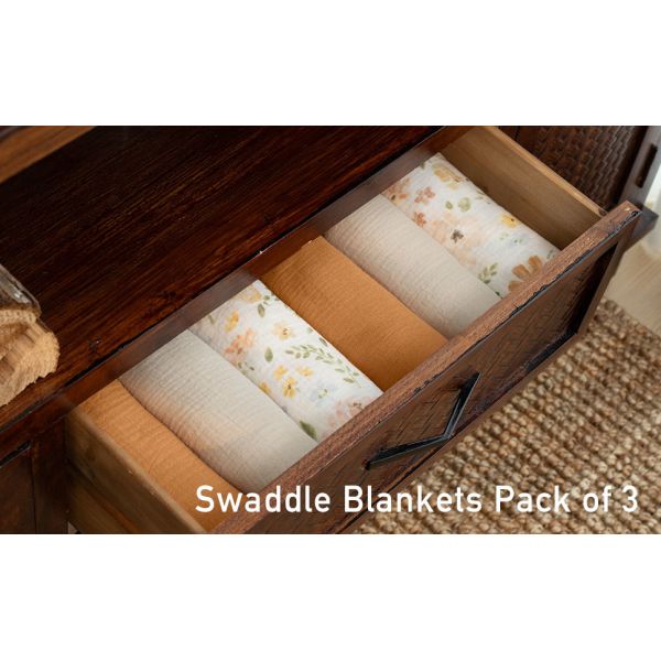 3-Pack Receiving Blanket for Newborn，Muslin Baby Swaddle Blanket with Pastoral Whispers