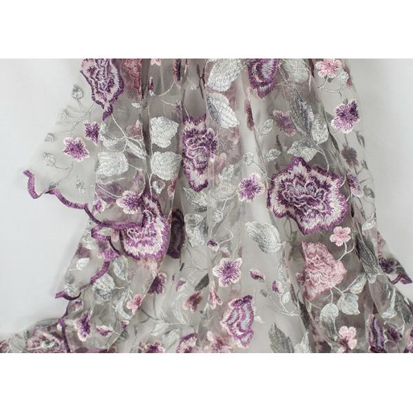 Poliéster coloreado multi de la tela del cordón del bordado en la malla de nylon con diseño floral