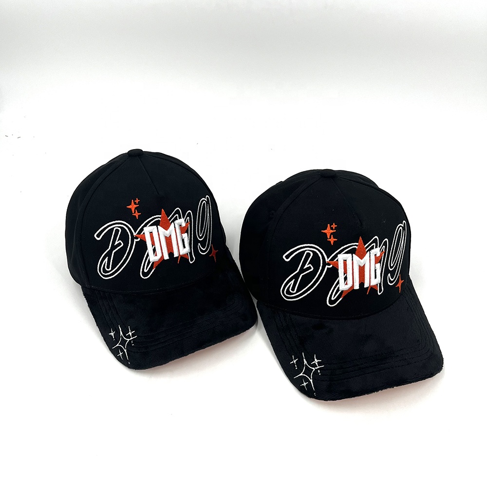 Cotton Sport Custom Baseball Caps 3D Embroidery Logo Velvet Brim Design