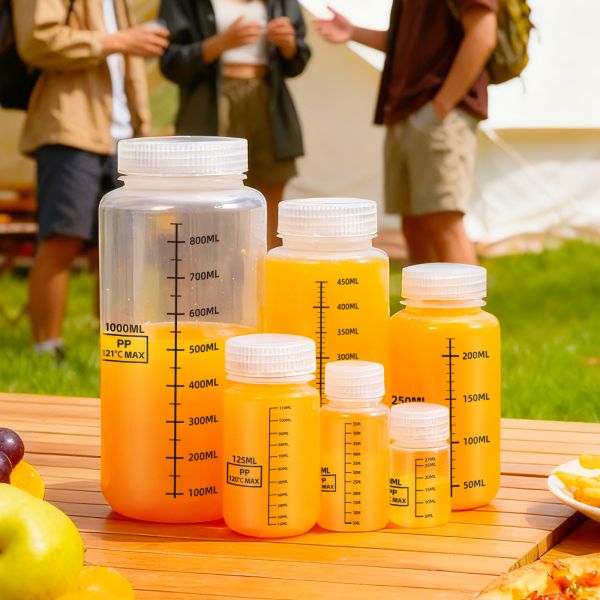 250mL 500mL 1L PP Clear Wide Mouth Round Graduated Bottles with Scale Lines Non Toxic Leak Resistant Jars for Household Filling