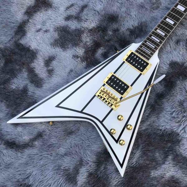 jackson custom guitar White color Golden hardwares Blocks inlay on rosewood fingerboard flying v electric guitar 6 strin