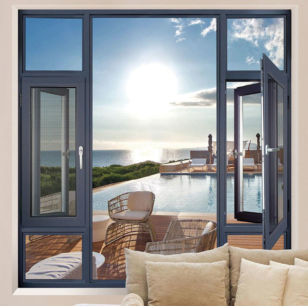 French Simple Design Double Hung Black Aluminum Frame Casement windows for Home With Security Grill