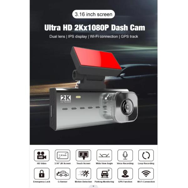 Автомобильный видеорегистратор SONY IMX335 2K Dash Cam Ultra HD с двумя объективами 3,16 дюйма