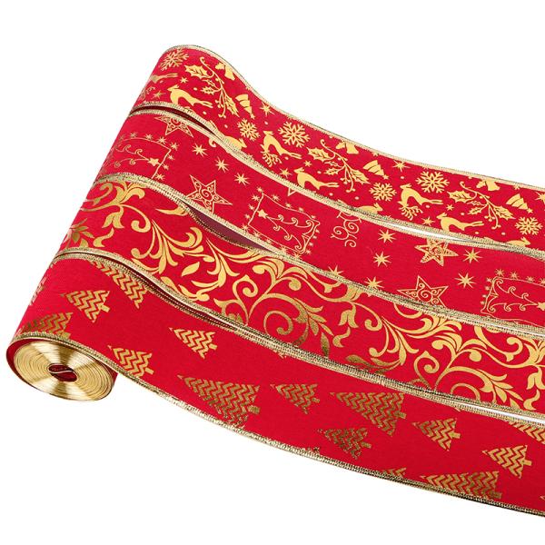 Customized Polyester Wired Edge Ribbon Roll for Christmas Crafts Polyester Material