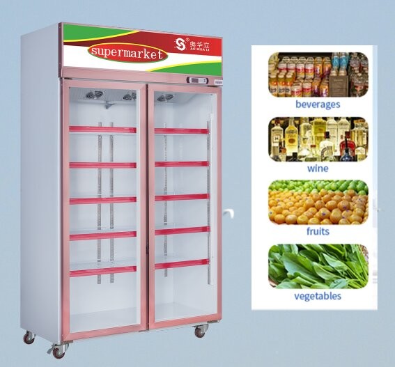 910L 220V 2 Door Glass Door Freezer Convenient Double Door Display Freezer