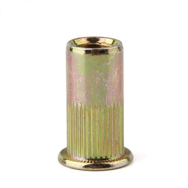 Metric Measurement System Carbon Steel Big Round Flat Head Knurled Body Rivet Nut with Color Zinc Plated FH-KB