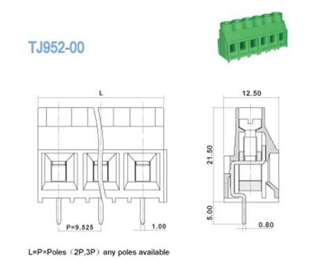 9.52mm Right Angle PCB Terminal Block , 30A Electrical Wiring Terminal Blocks