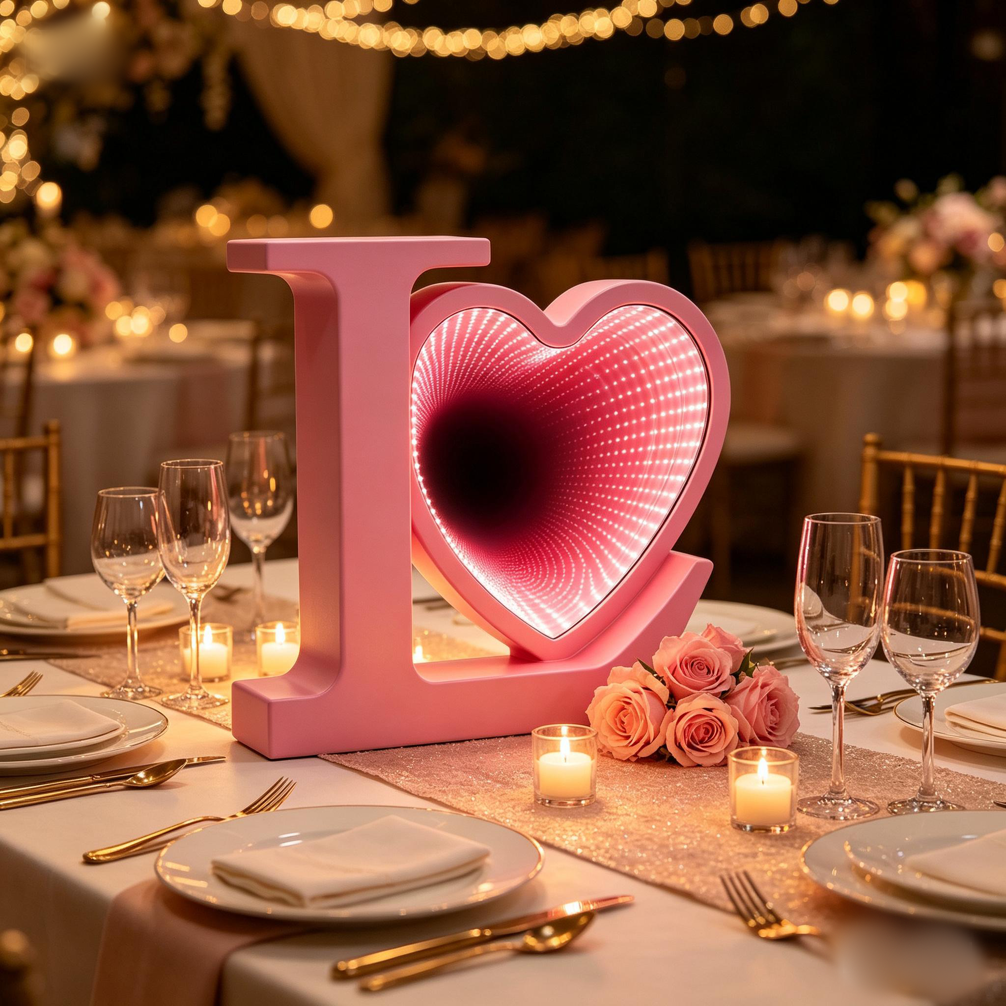 Heart Infinity Mirror Tunnel Lamp Pink Freestanding 3D Multi Layer For Wedding
