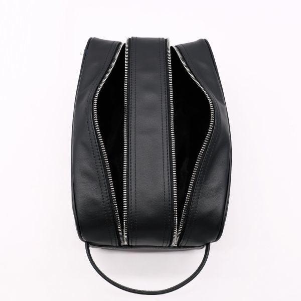 Manufacturer Customized Genuine Leather Large Capacity Travel Cosmetic Bag Simple Light Luxury Toiletry Bag Multifunctional Double Layer Storage Bag