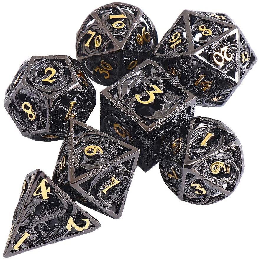 Pure Copper Customized Color 7-dice Set Metal Hollow Dice for DND and Tabletop Games