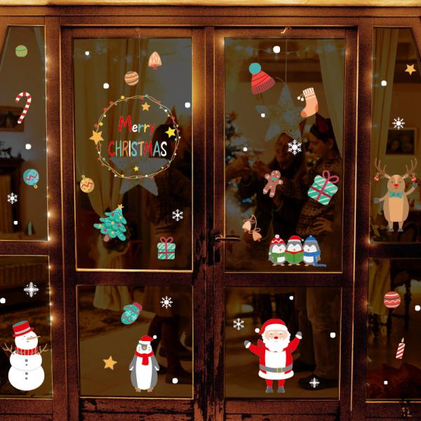 Father Christmas Snow Man Penguin Ticker Wall Decals Home Decoration For Window