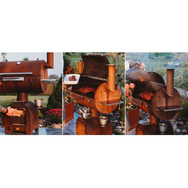 Outdoor Corten Steel BBQ Fire Grill Charcoal Smoker With Circle Plancha Grill Plate