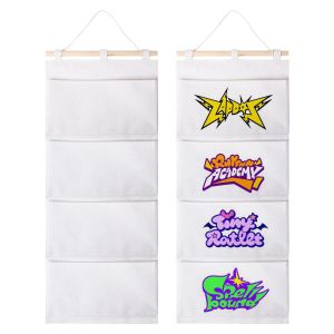 Eco-Friendly Sublimation Cotton Linen Look Hanging Organiser With 3 Or 4 Pockets Diy Photo Printing Reusable Hanging Storage Bag For Home Wall Decor
