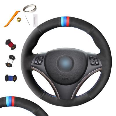Black Suede Red Marker Steering Wheel Cover for BMW E90 E87 120i 130i 120d 30*15*5 cm