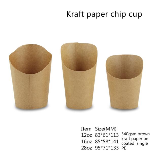 Disposable Single Sided Scoop Kraft Paper Cup For French Fries Chips