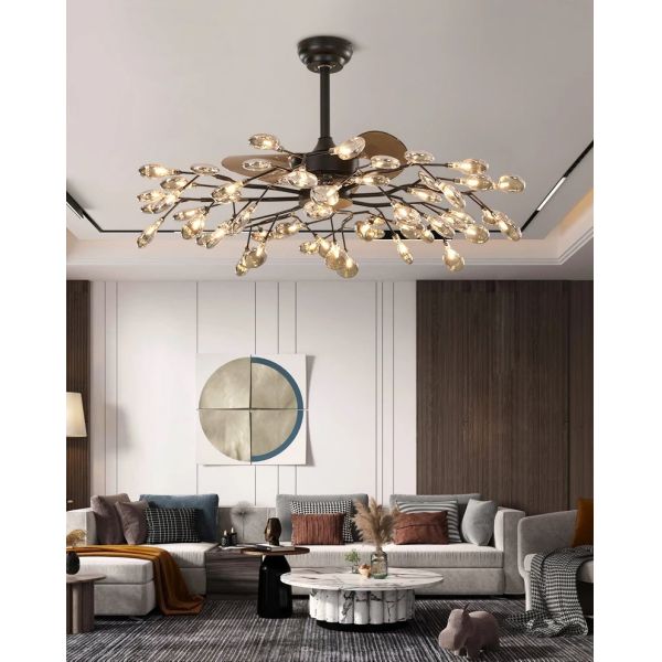 RC dimmable rotated forward and reverse for living room Branch firefly ceiling fan lamp(WH-CLL-66)