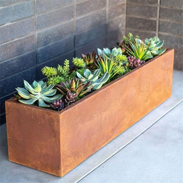 Plantador de aço do retângulo de Corten da caixa longa moderna da calha do metal de potenciômetros do jardim