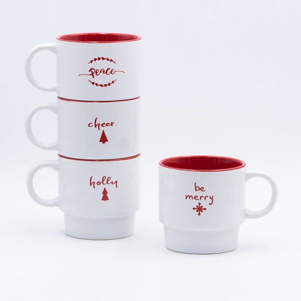 OEM / ODM 9 Cm Stackable Christmas Coffee Mugs With Silkscreen For Gift Store