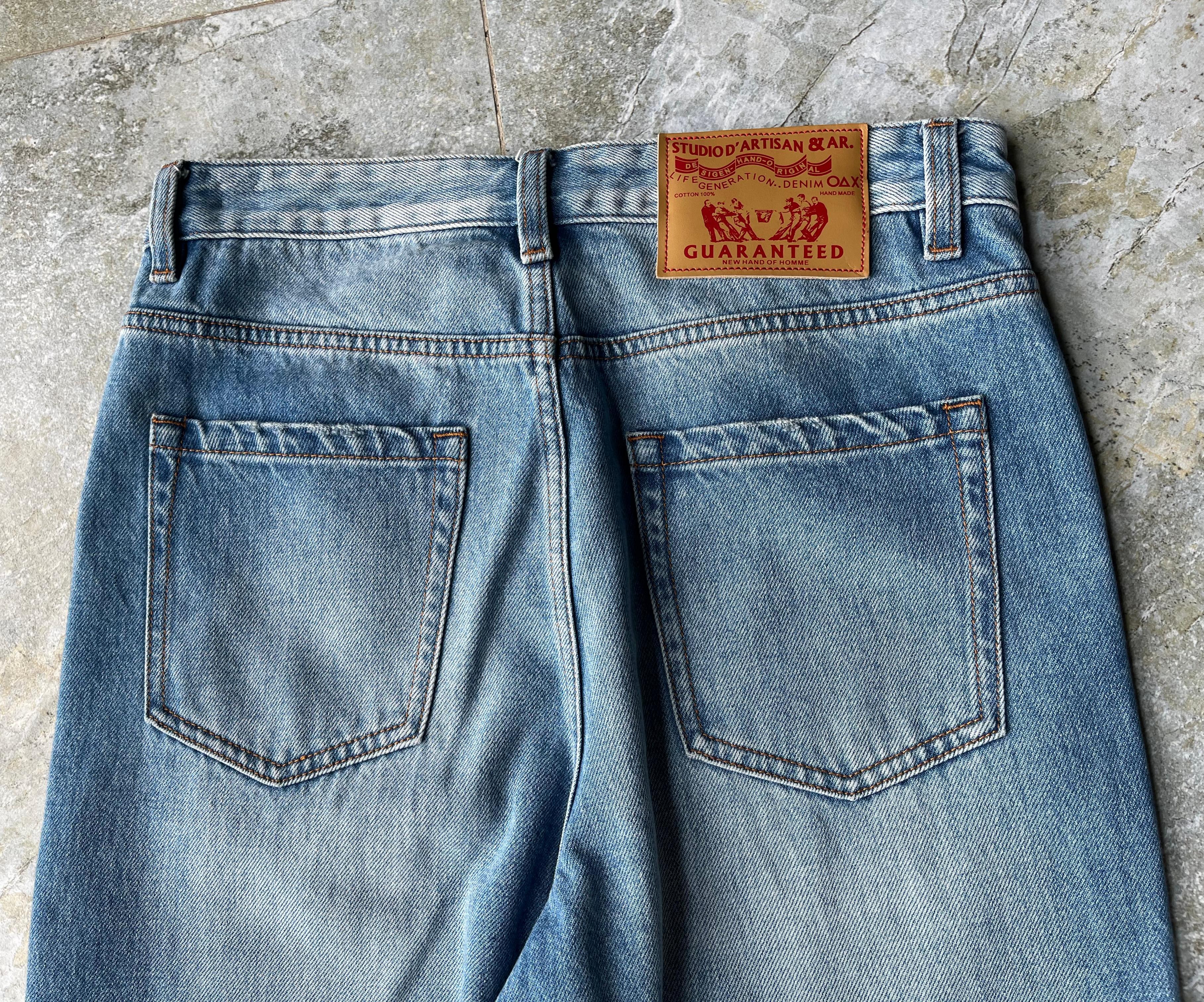 Horizon Faded Men's Jeans Ripped Raw Hem Wide Leg Jeans Mid Waist