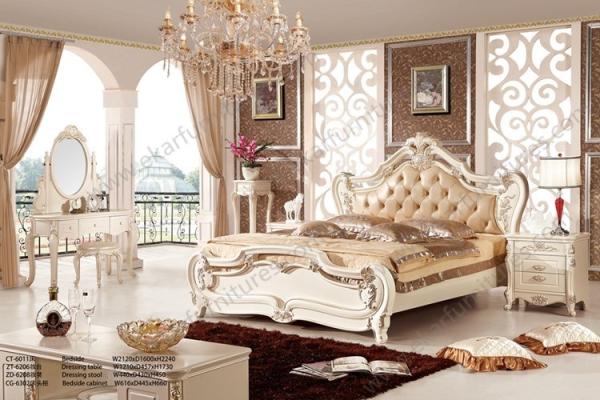 Guangzhou french white leather queen size bed loft bed 6028