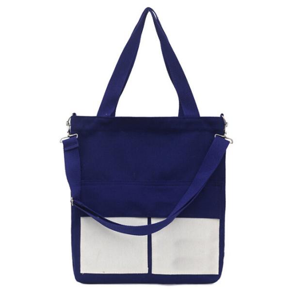 Pink Blue Shoulder Tote Bag Black Pockets Long Handles Ecological All Season