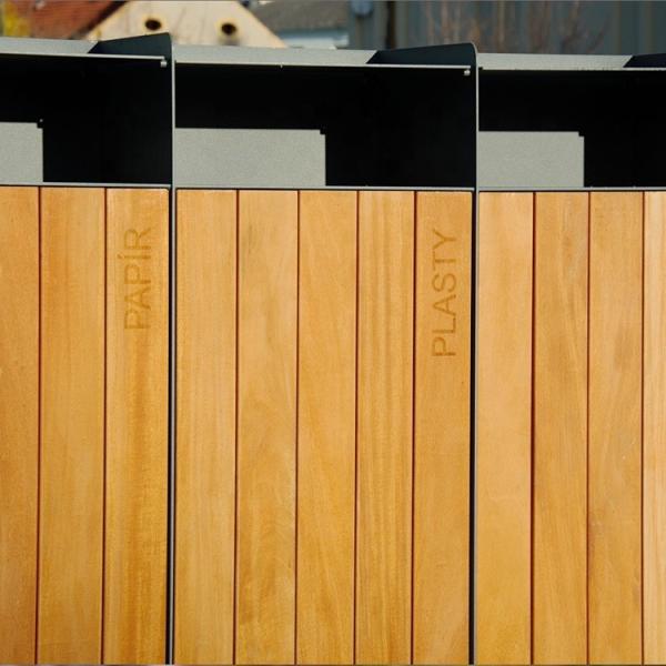 Outdoor steel dust Trash bin Metal wooden recycling bin commercial trash can