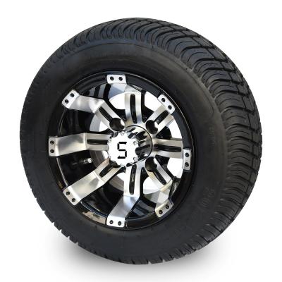 Golf Cart 10'' Wheel and 205/50-10 DOT Tire Combo - Machined/Glossy Black