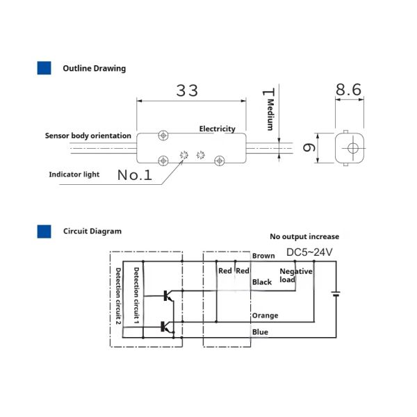 12mA Max Output Current DC 5-24v Red LED Indicator NPN Contact Sensor Wire Accessories Mounted on Cable
