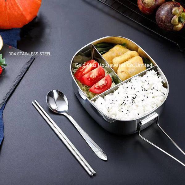 900ML Camping portable food container 2 layers thermal lunch box 304# metal tiffin bento box for child