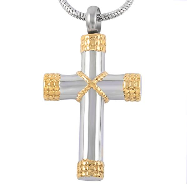 Women's Gold Personalized Cross Pendant Necklace For Ashes Urn Cremation Jewelry