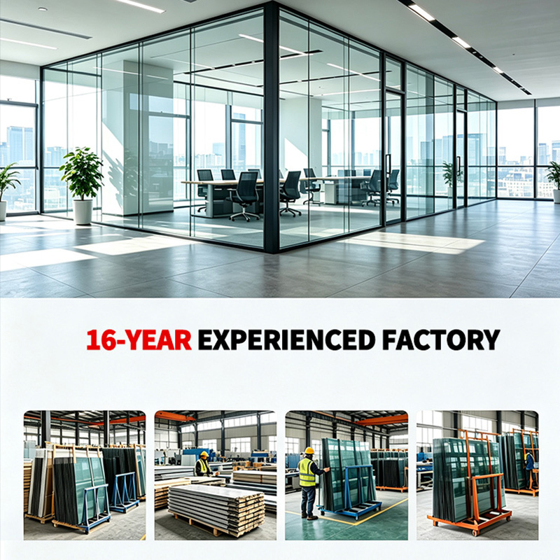 Soundproof Transparent Glass Office Partition Wall with Customized Size Modular Office Space Divider