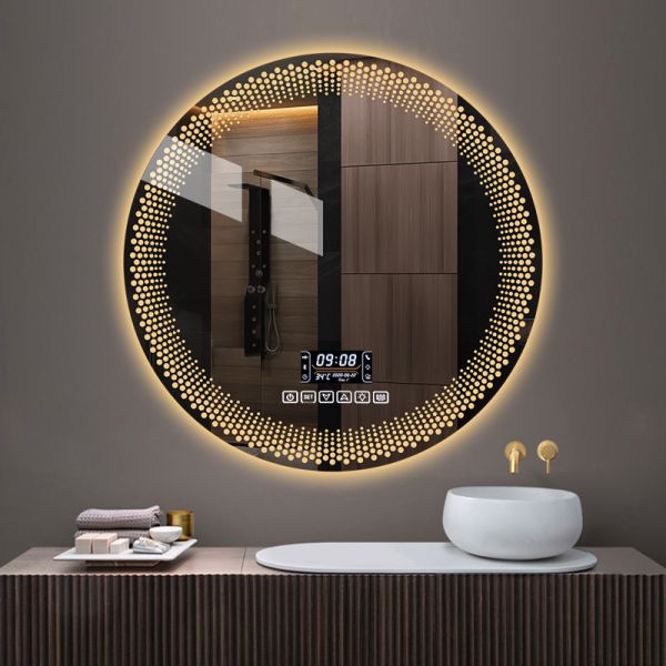 Simple flameproof Led Smart Touch Screen Anti-fog Round Sensor Mirror with Light(WH-MR-101)