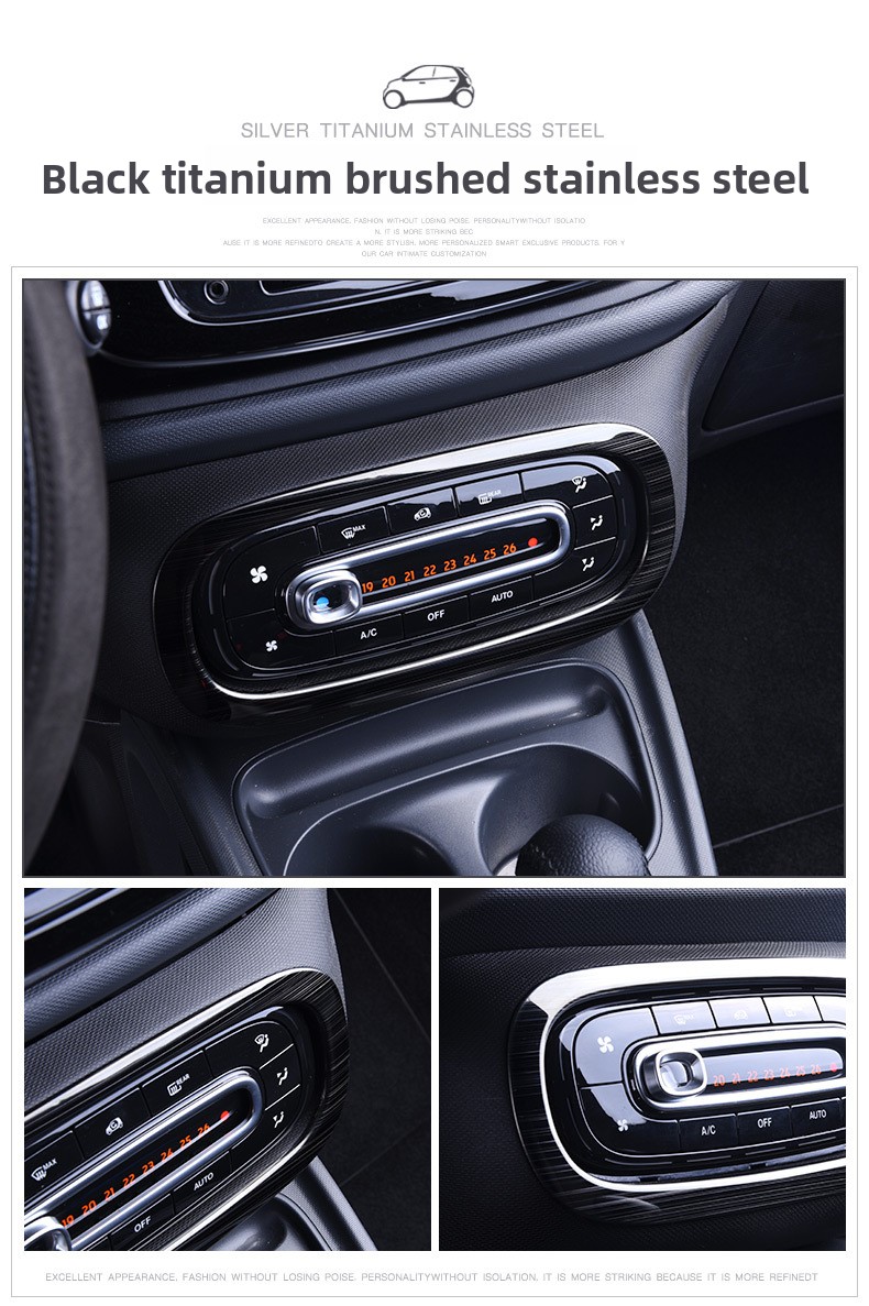 For Suitable for Smartfor Two Four Air Conditioner Adjustment Button Frame Interior Modification Stainless Steel Matte Button