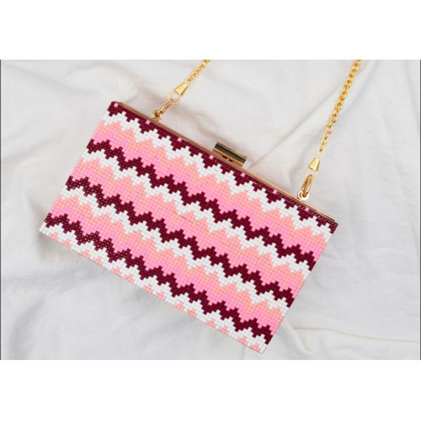 Rectangular Shaped Party Clutch Purse With Point Wave Strip Front