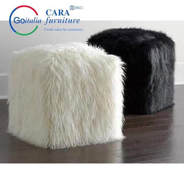 BB2006 Hot Sale Bedside Furniture Hairy Black White Square Sitting Ottoman Stool