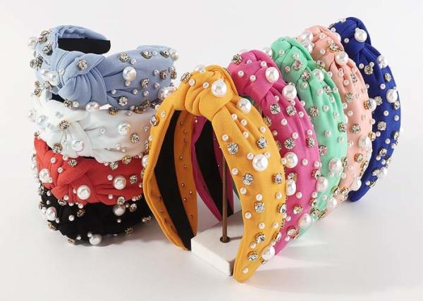 Fashion multicolor knotted wide elastic headbands nail-beaded drill bit hooped hair accessory Yiwu wholesale