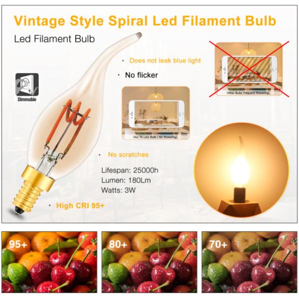 держатель винтажного Edison нити СИД спирали 230V шарика шарика 3W E14 E12 алюминиевый