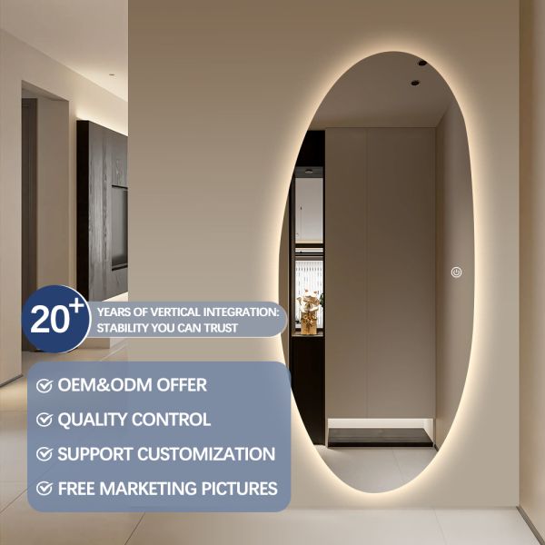 Minimalist Frameless Commercial Mirrors Irregular LED Mirror For Hotel Bathroom Bedroom Dressing Room