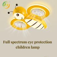 SENKAI Modern Cartoon Yellow Bee Ceiling Light LED Remote Control Ceiling Fan Para Crianças