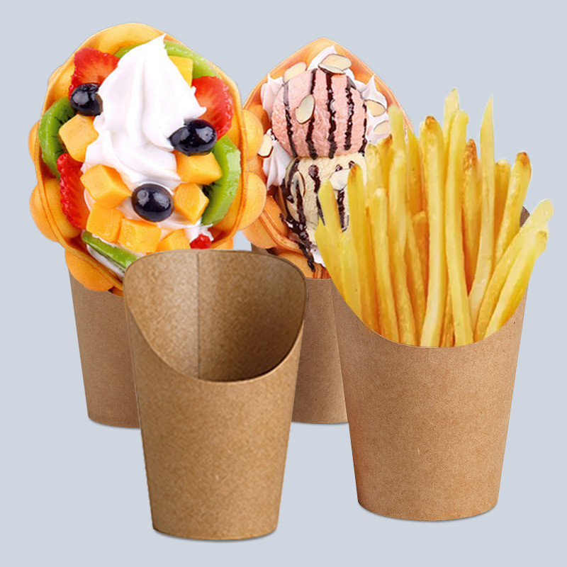 Double Corrugated Paper Cup Eco Friendly 14oz / 16oz Kraft Fast Food Box for Takeaway