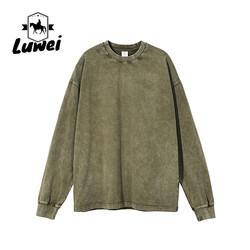 Homens de ombro caído Gráfico Suéter simples de tamanho grande 250g Manga longa Vintage lavado 100% algodão Hoodie pesado