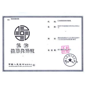 Zhuzhou Zonco Sinotech Wear-resistant Material Co., Ltd. Certifications