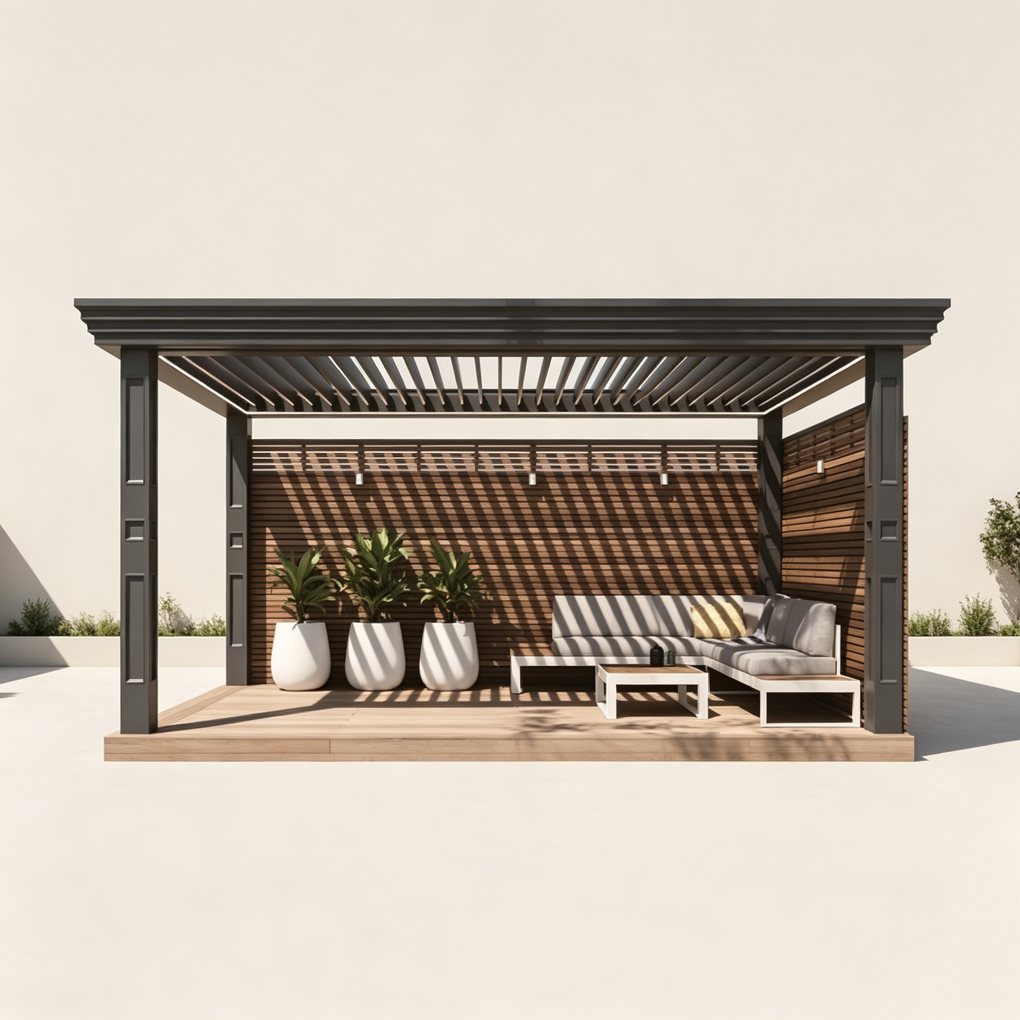 Custom Size Motorized Louvered Pergola with 304 Stainless Steel Hardware and T6-T5 Aviation-grade Aluminum Alloy