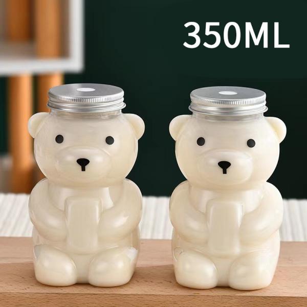 Plastic Juice Milktea Bottle with Cap Reusable Bear Shape