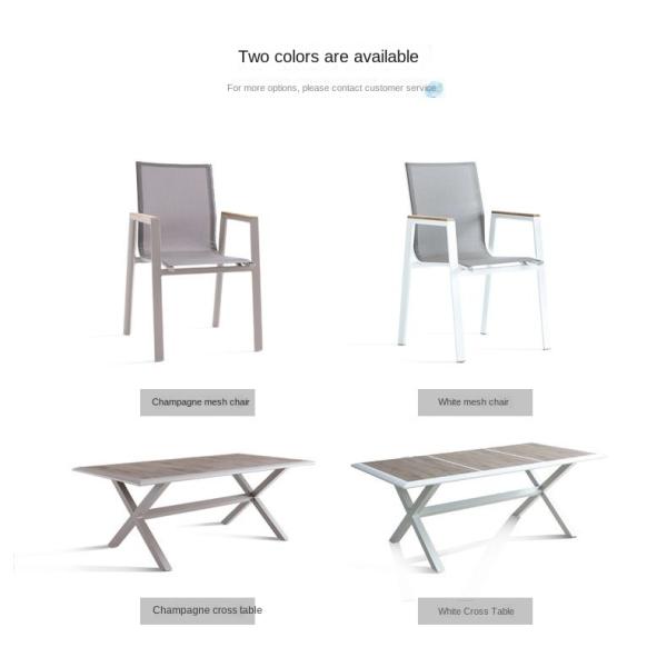 Outdoor Metal Patio Garden Dining Table Set With 3m Wood Table And Balcony Lounge Chairs