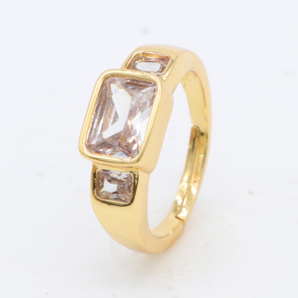 Factory Wholesale Fashion Designed Brass 14K Gold Plated Ladies' Open Adjustable Ring Featuring Micro Set Clear Zircon Rings