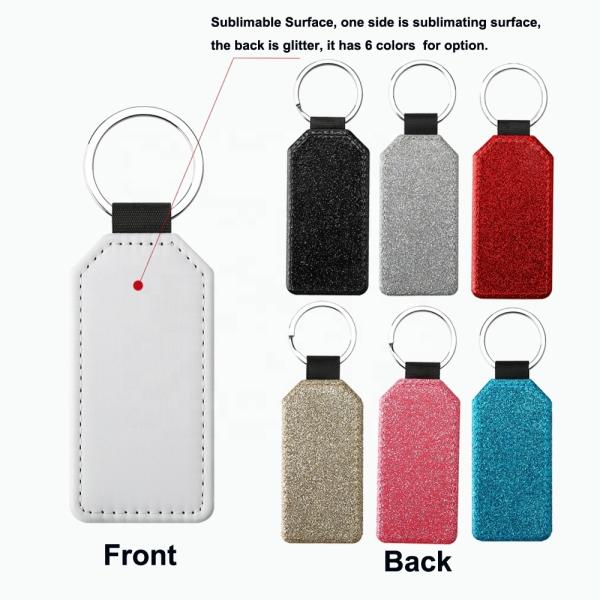 Porte-clés par sublimation en cuir vierge coloré, simple face, pailleté, porte-clés personnalisé