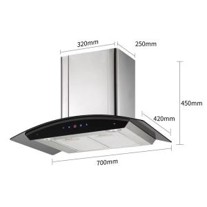 壁掛けの曲げたガラスの炊飯器 フード キッチン煙抽出機